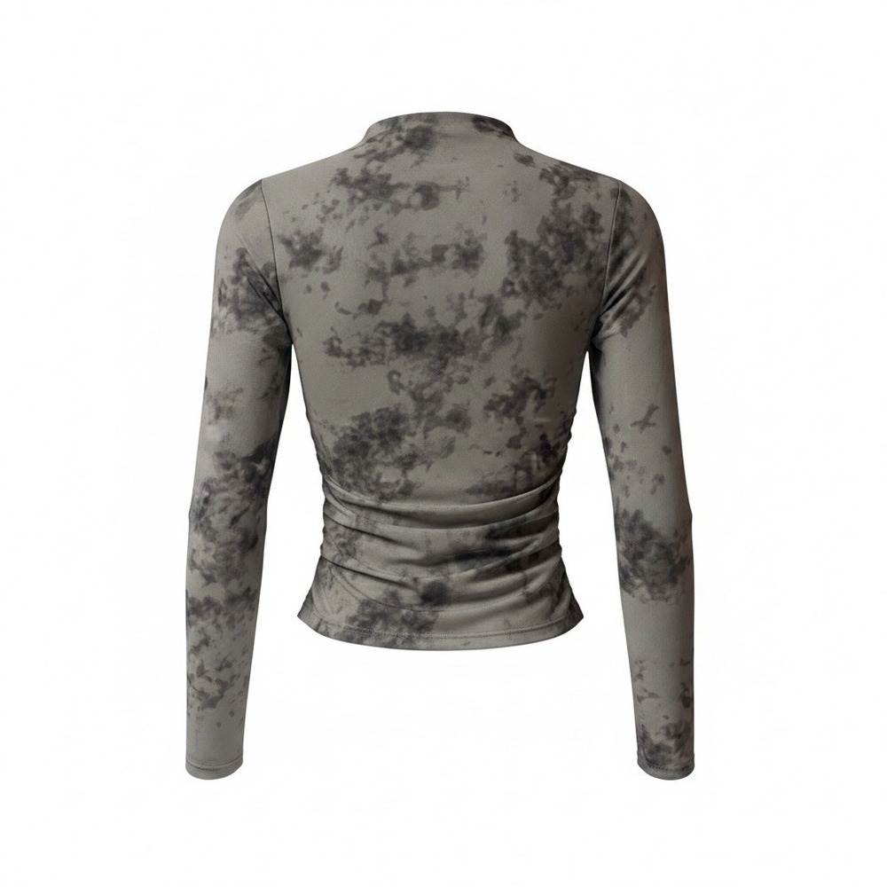 Noisy May Gray Tie Dye Mesh Ruch Long Sleeve Shirt Women Size M NWT NMIGGY